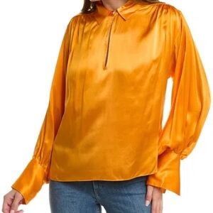 Frame Key-Hole 100% Silk Orange Blouse Size Large